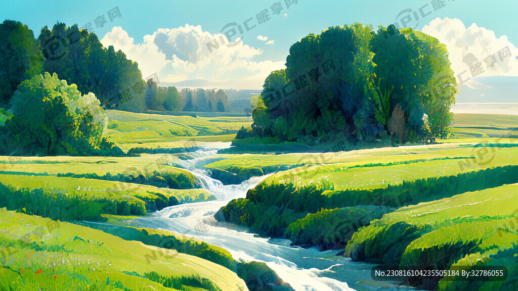 瀑布河流 平原草地 自然风光