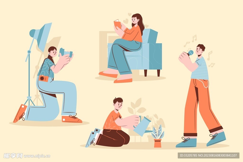 手绘扁平人的爱好