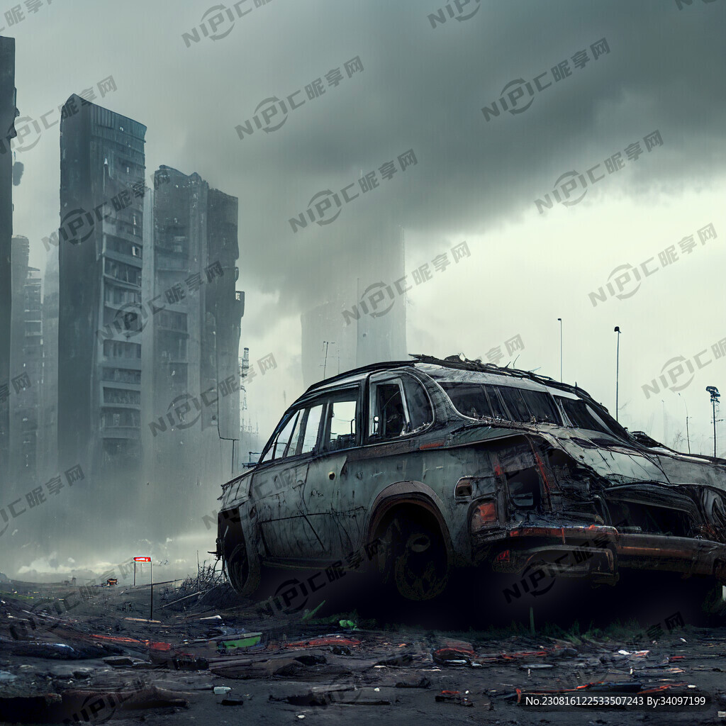 城市废墟 破旧汽车 赛博朋克
