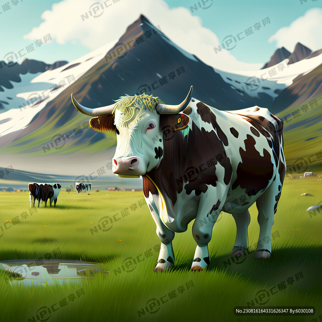 冰川牧场奶牛绿草