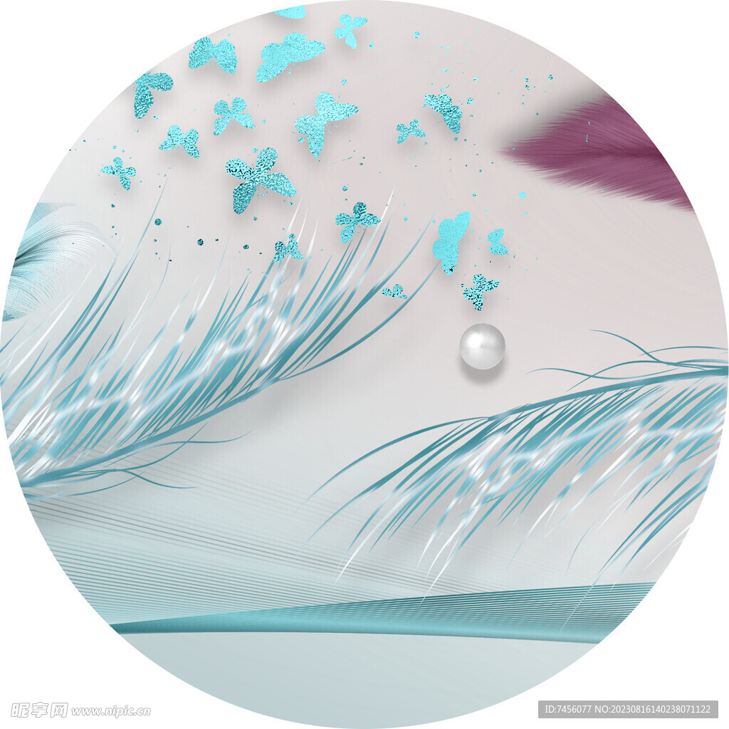 蝴蝶羽毛水彩圆形挂画装饰画