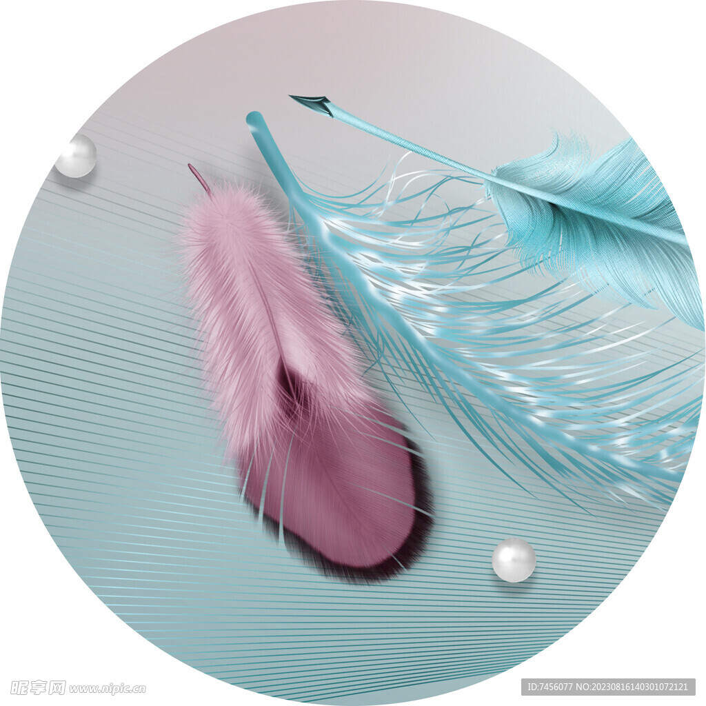 唯美羽毛圆形挂画装饰画