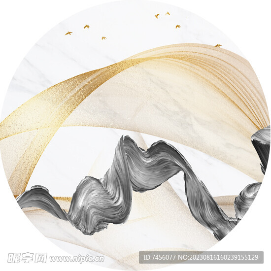 抽象水彩艺术油画圆形挂画