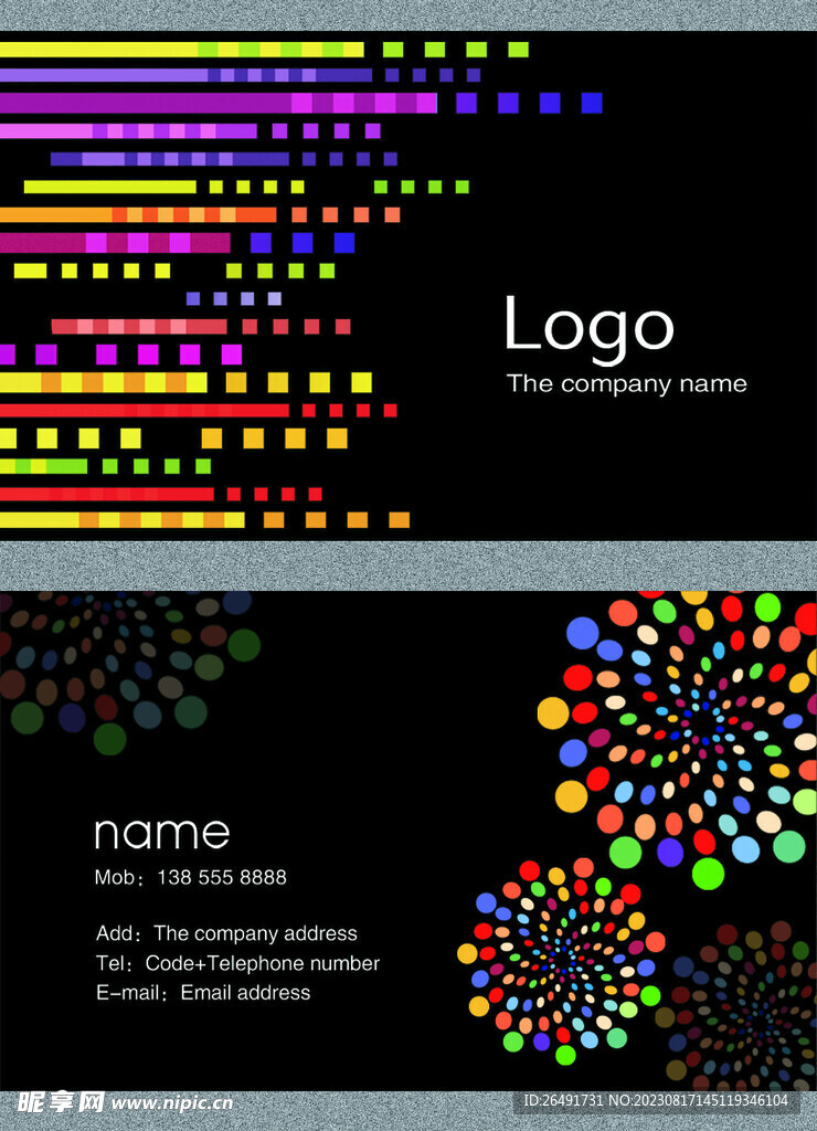 黑色彩色个性个人公司名片模板