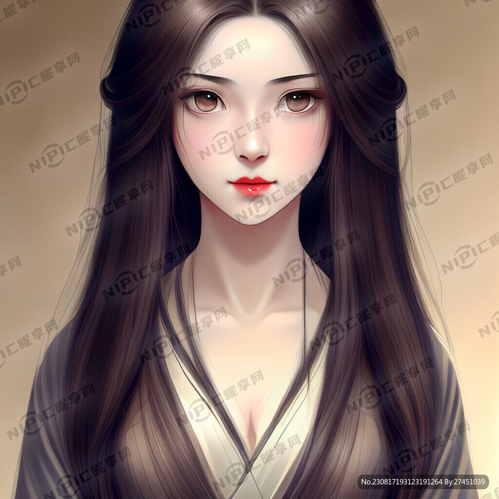 古风动漫少女 面容精致 古筝