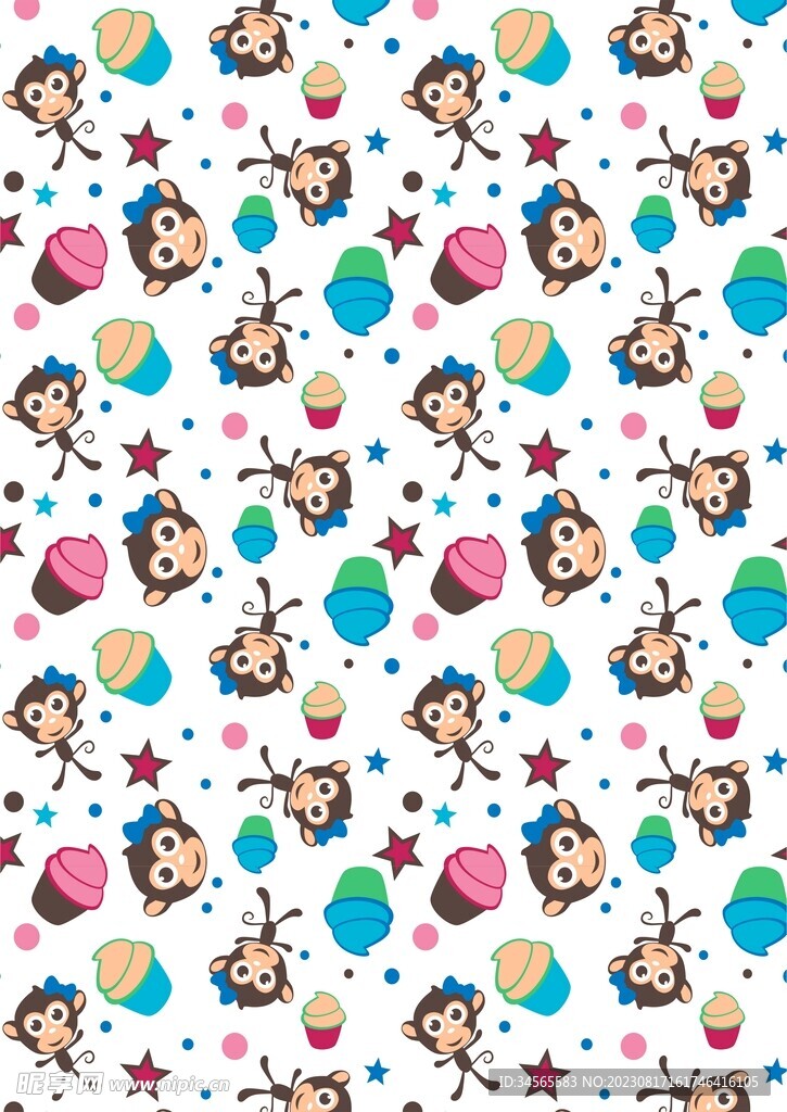小猴子雪糕儿童墙纸