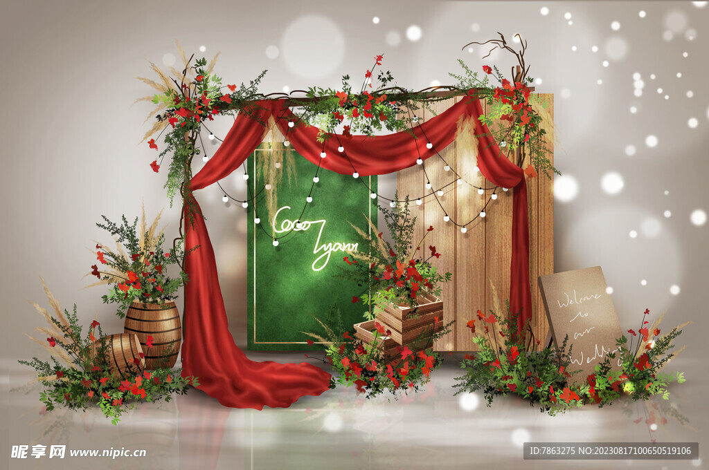 圣诞红绿撞色婚礼