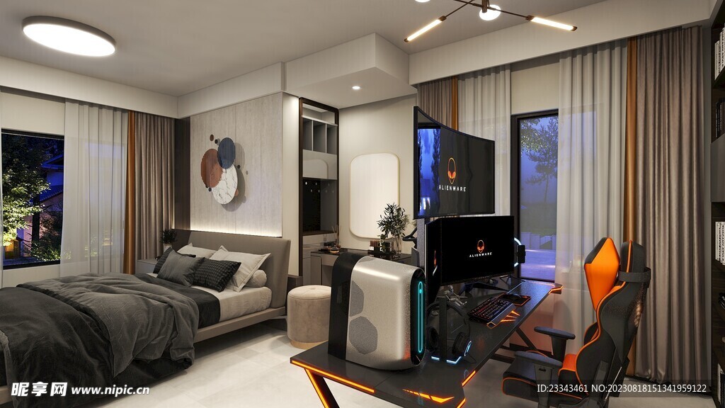 电竞卧室效果图