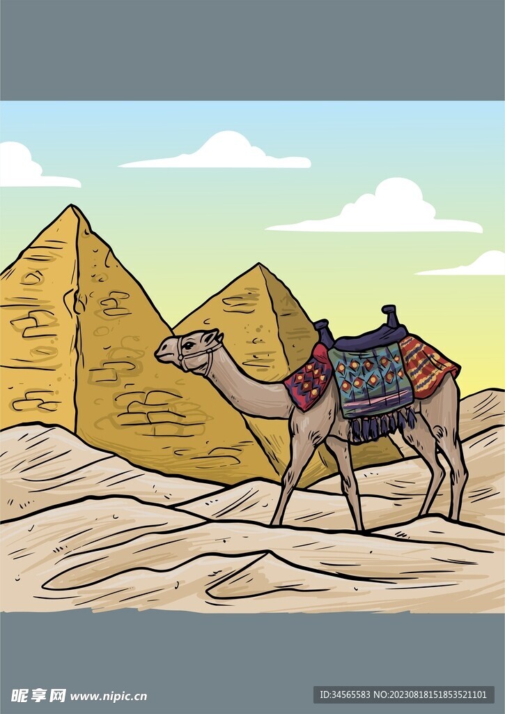 高温沙漠旅游骆驼金字塔