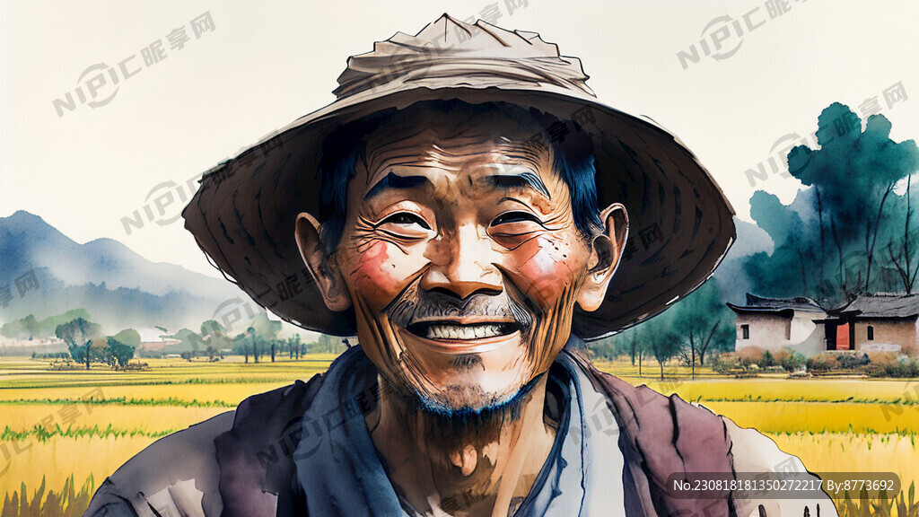 在乡村苗木基地背景下的正面笑脸