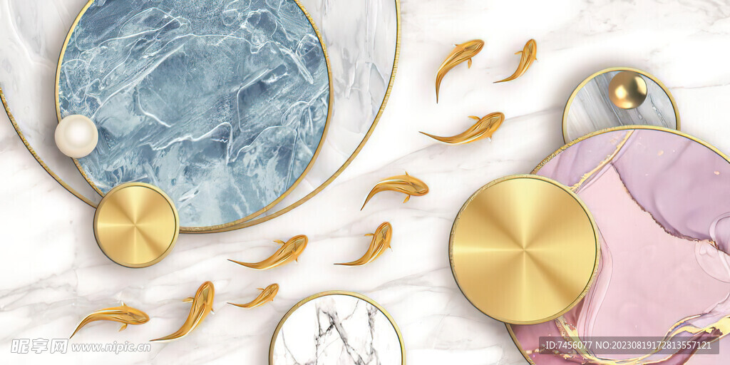 九鱼图轻奢几何挂画装饰画