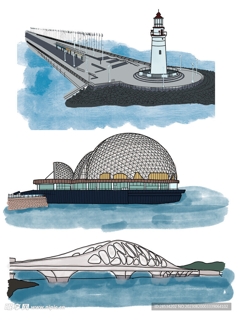 青岛城市景观卡通图