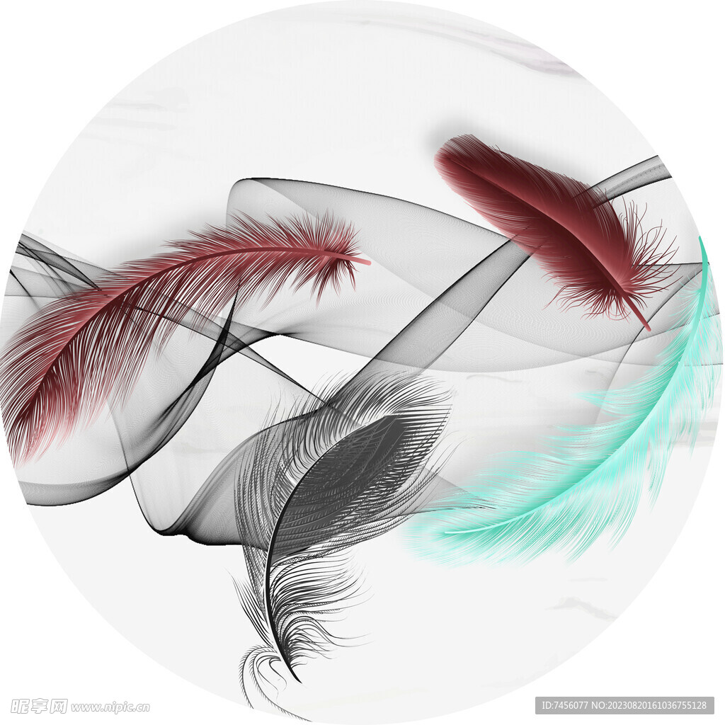 水墨水彩羽毛圆形挂画装饰画