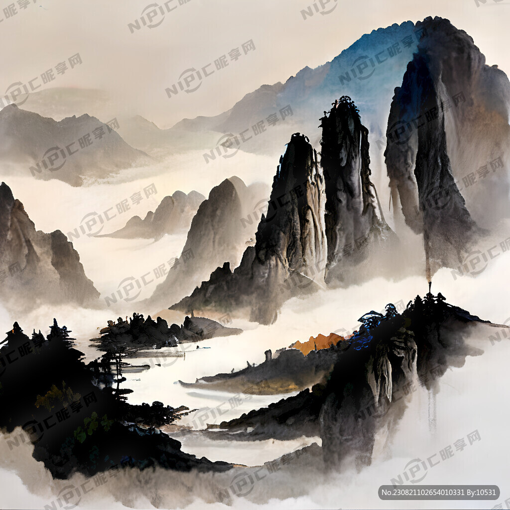 八方来财 山水国画 景色高远