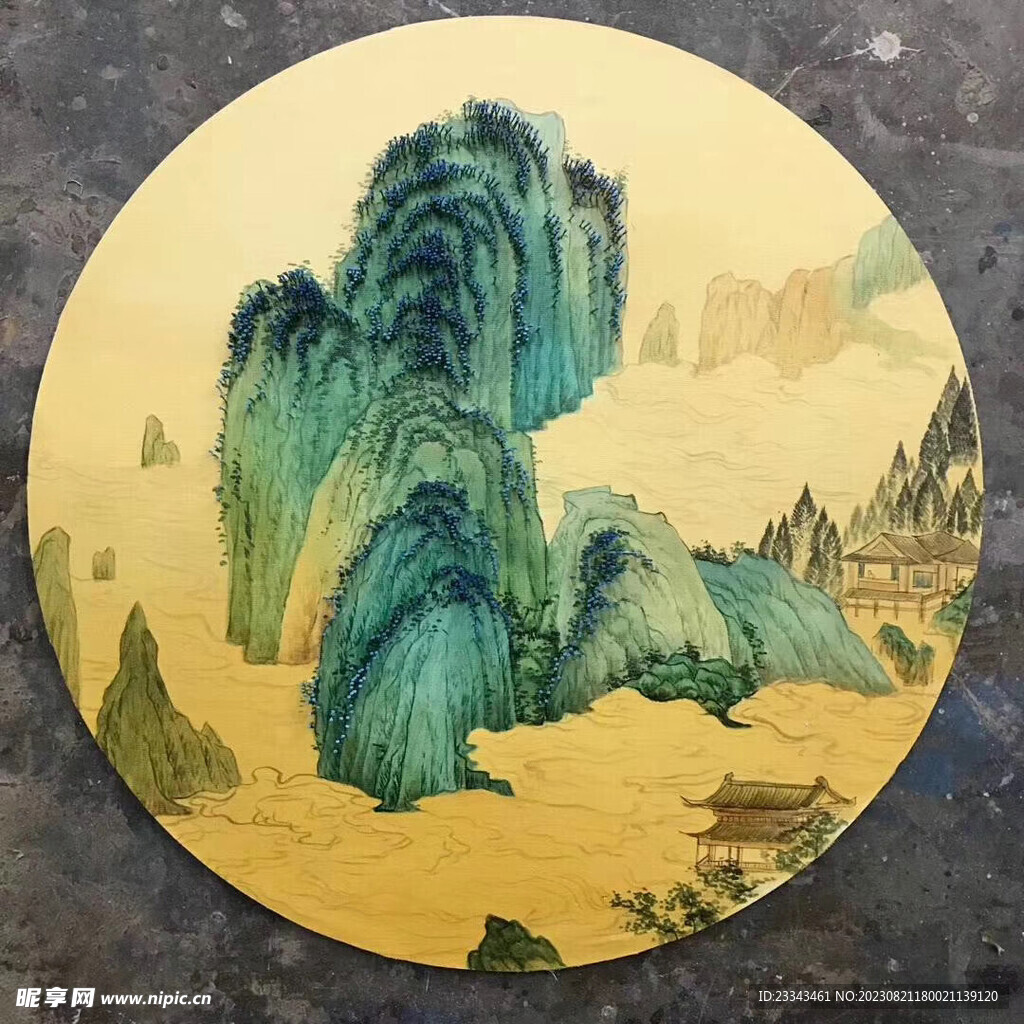 山水圆画