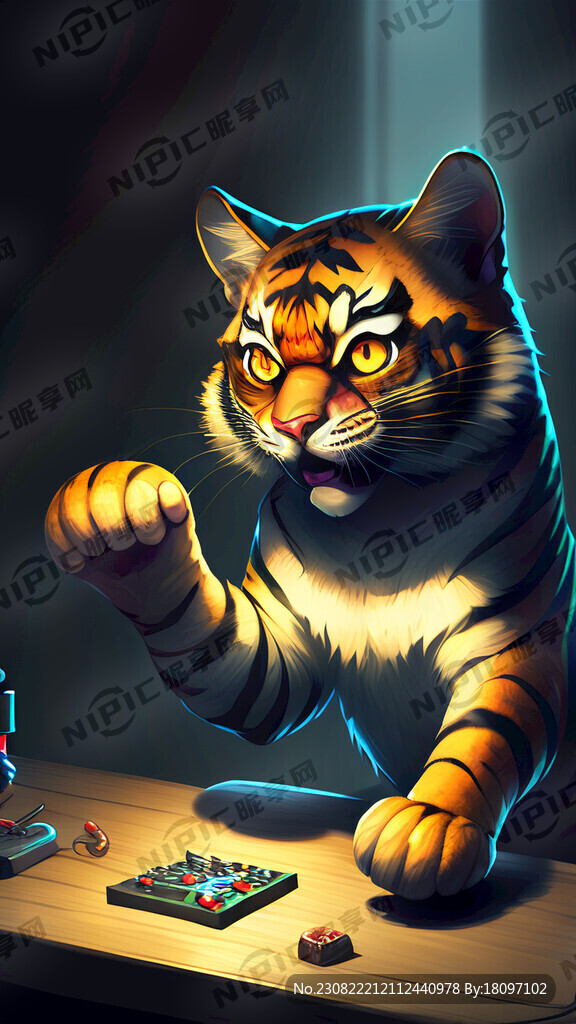 在黑暗中玩游戏的老虎猫