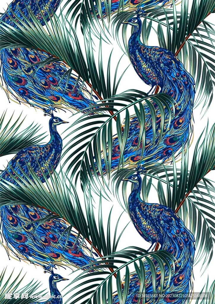 绿色系蓝色系孔雀叶子