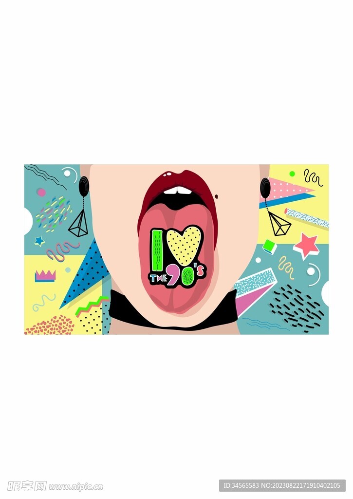 个性涂鸦波点人物吐舌头 
