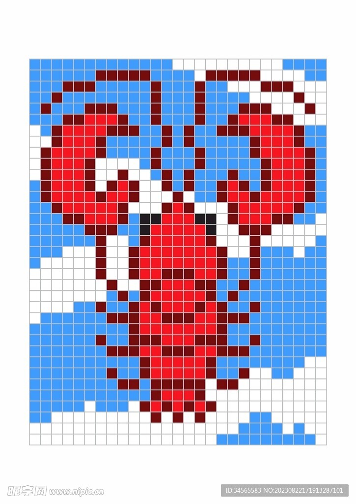 马赛克格子拼凑抽象龙虾海鲜