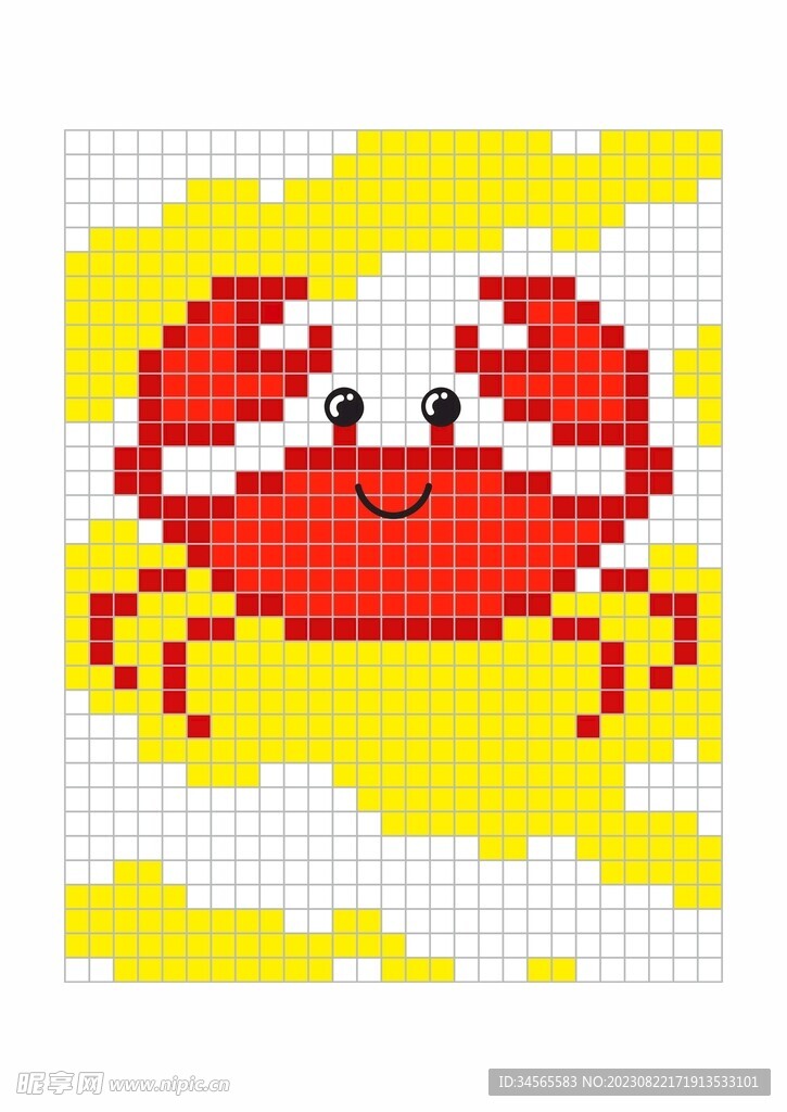 马赛克格子拼凑抽象螃蟹海鲜