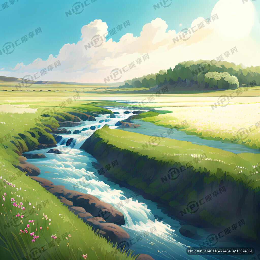 瀑布河流 平原草地 自然风光