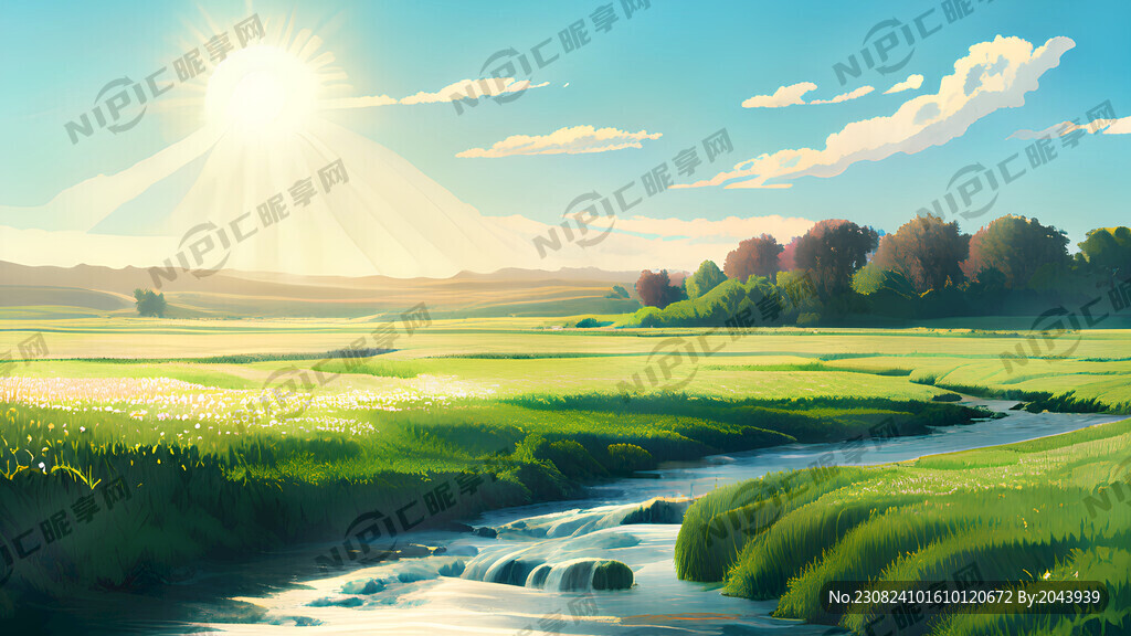 瀑布河流 平原草地 自然风光