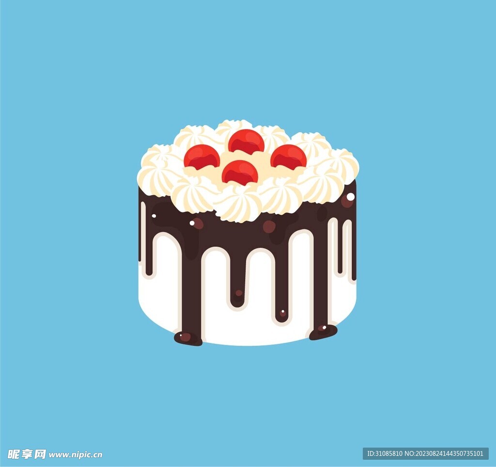 卡通手绘插画巧克力樱桃奶油蛋糕