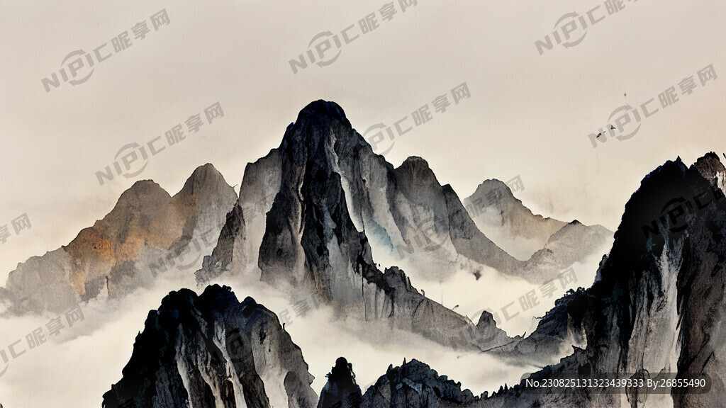 山谷 中国风 中国画 山水