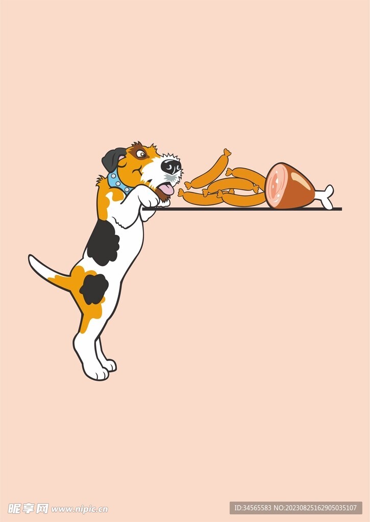 狗狗偷零食香肠鸡腿大块肉