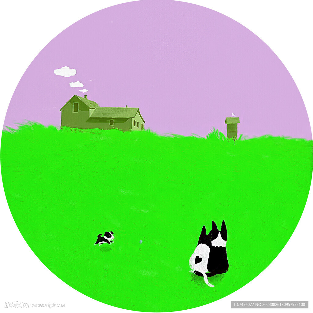 水彩草原动物圆形挂画装饰画