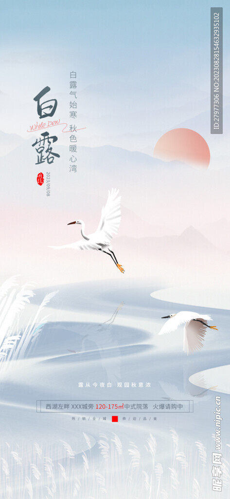 中国风地产白露节气借势海报