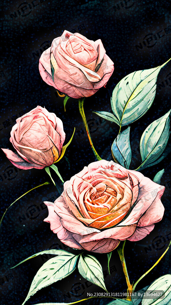 粉色玫瑰漫画风格黑色底纹