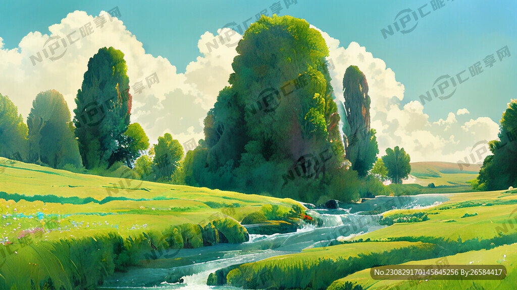 瀑布河流 平原草地 自然风光