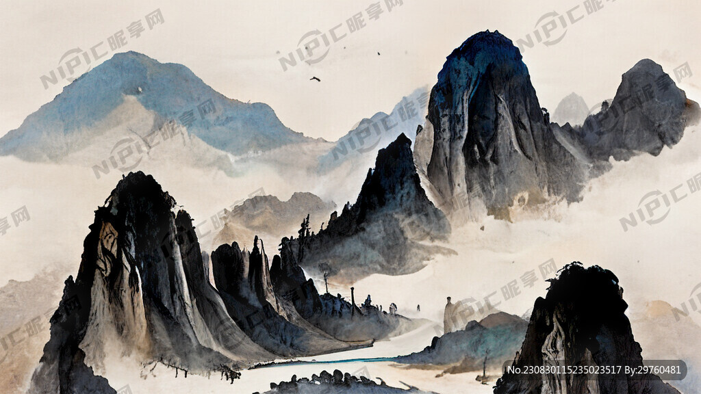 山谷 中国风 中国画 山水