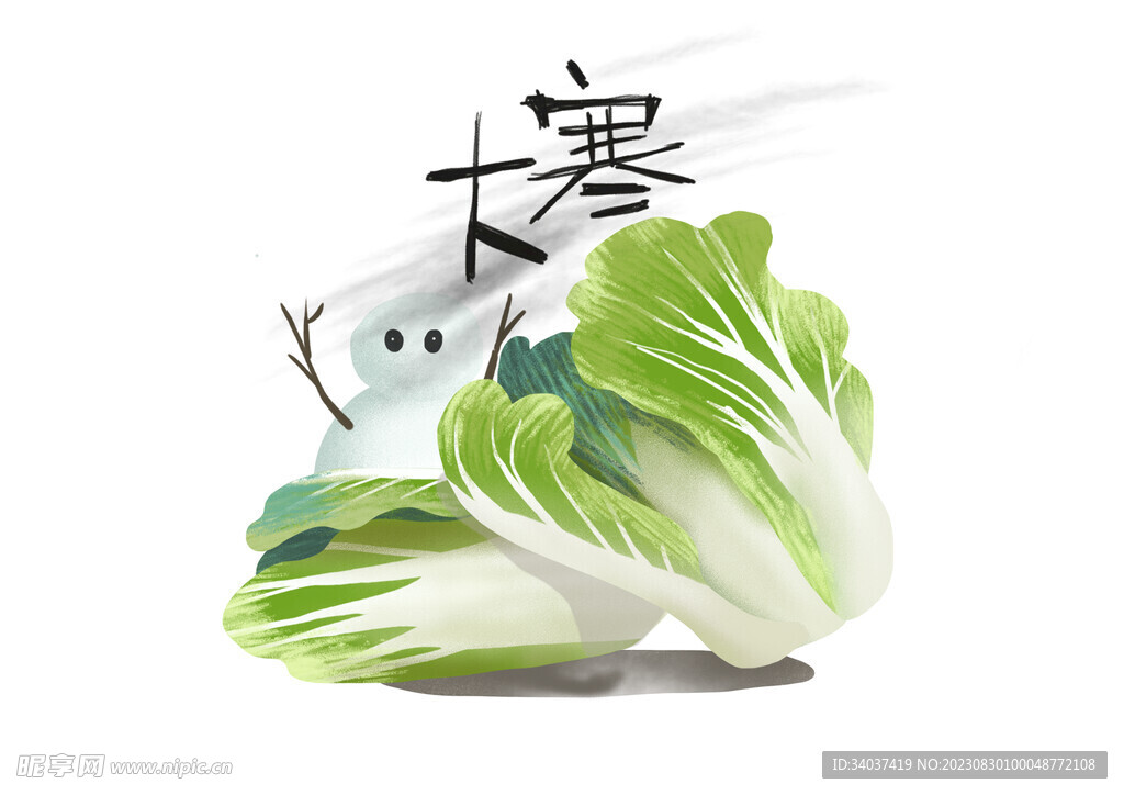 原创高清手绘插画24节气大寒