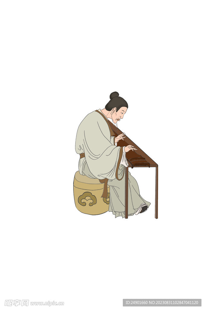 古代人物坐着弹琴老头