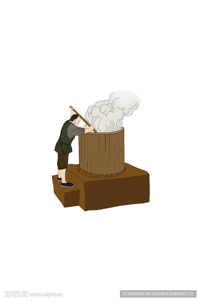 古代人物搅拌大锅男子