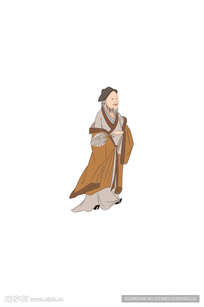 古代人物长衫持扇老头