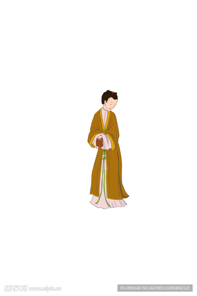 古代人物低头俯看女子