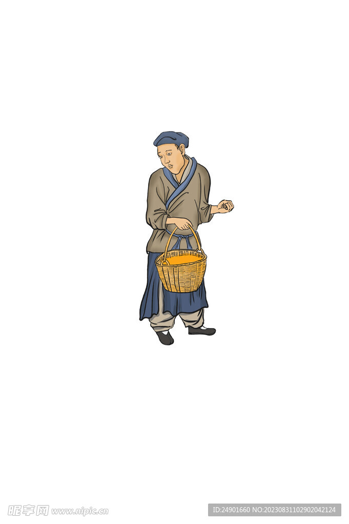 古代人物提篮子男子