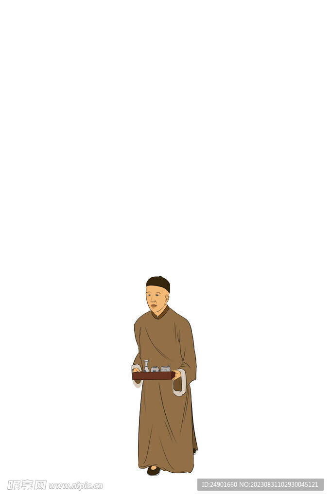 古代手绘人物素材端酒水