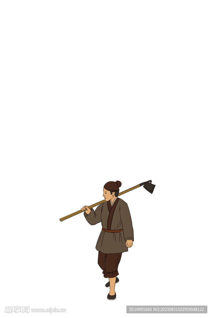 古代人物扛锄头男子