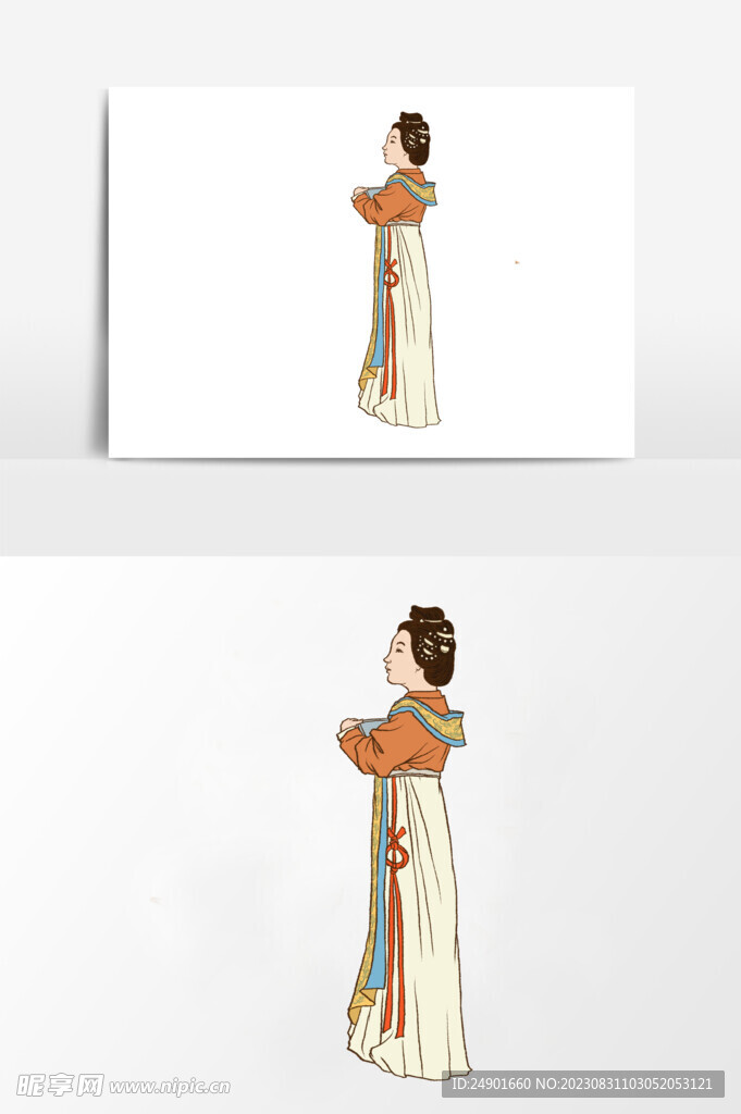 古代手绘人物侧身回眸侍女