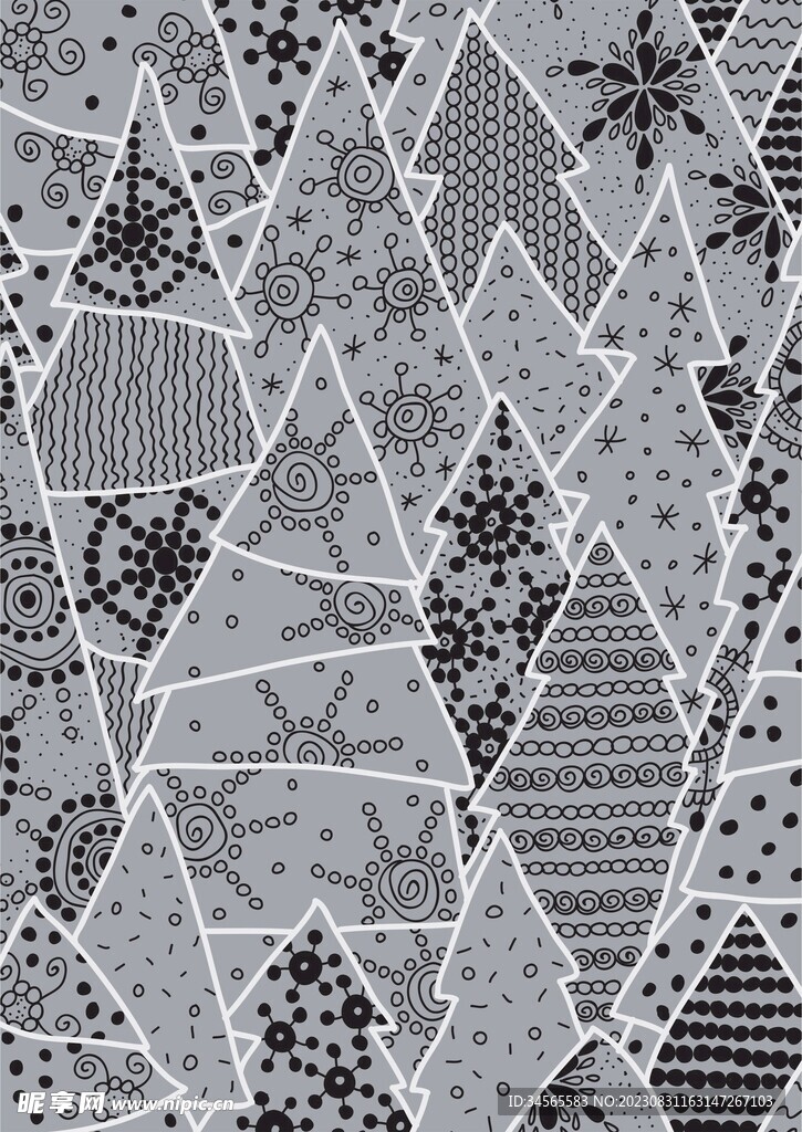 圣诞树几何抽象灰色图案