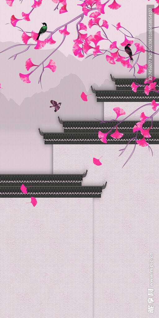 花鸟树枝建筑玄关挂画装饰画