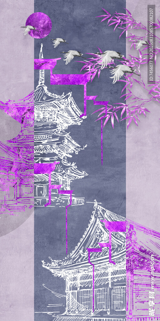 中式仙鹤建筑竹子玄关