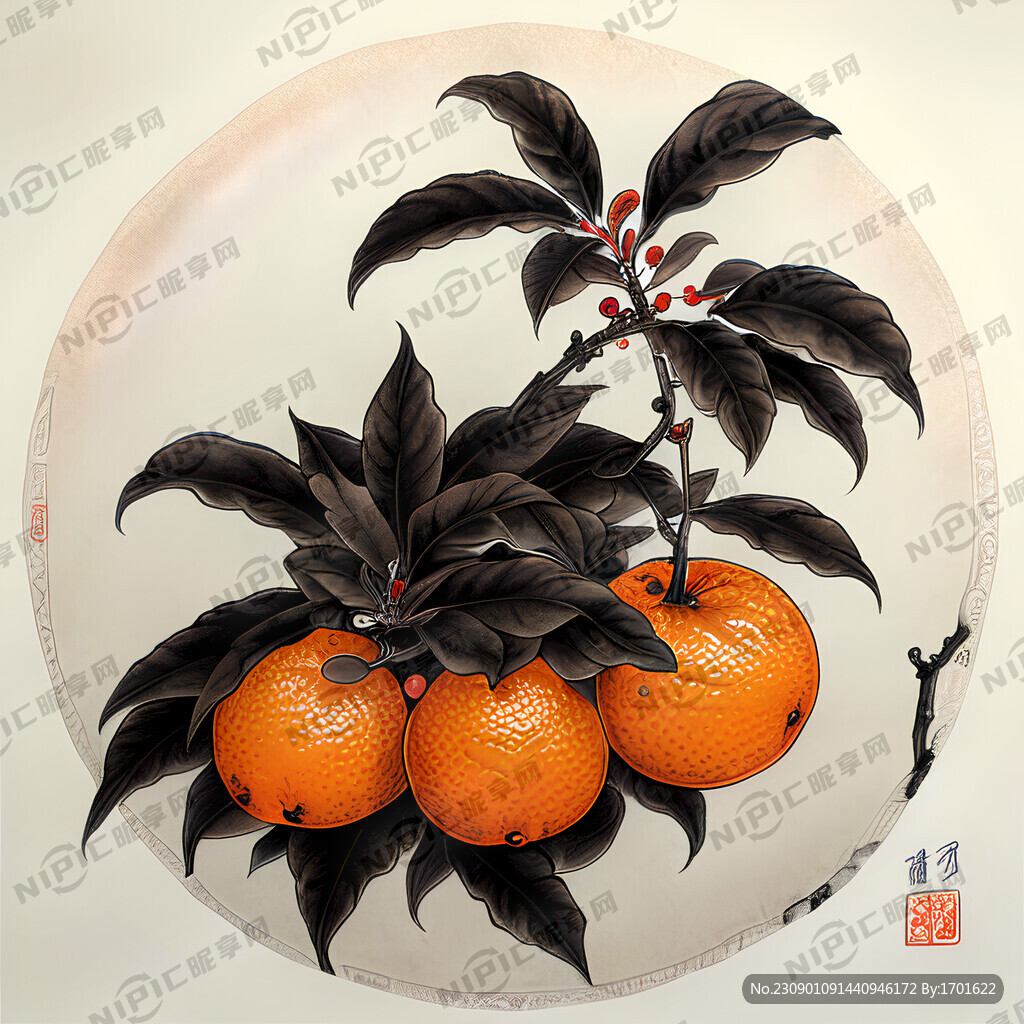 红豆笃斯越桔工笔画