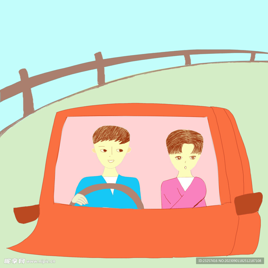 车上男女简约漫画