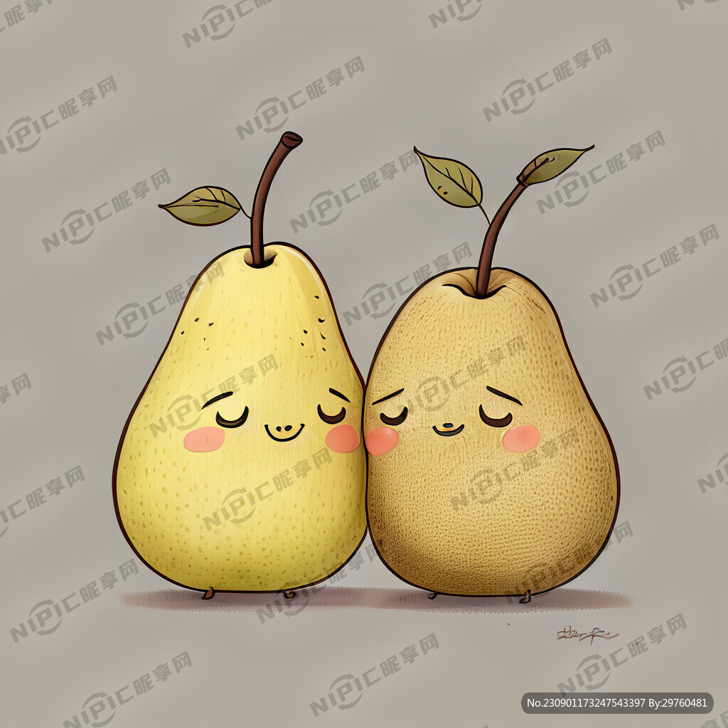 两只梨依偎着卡通的简笔画可爱