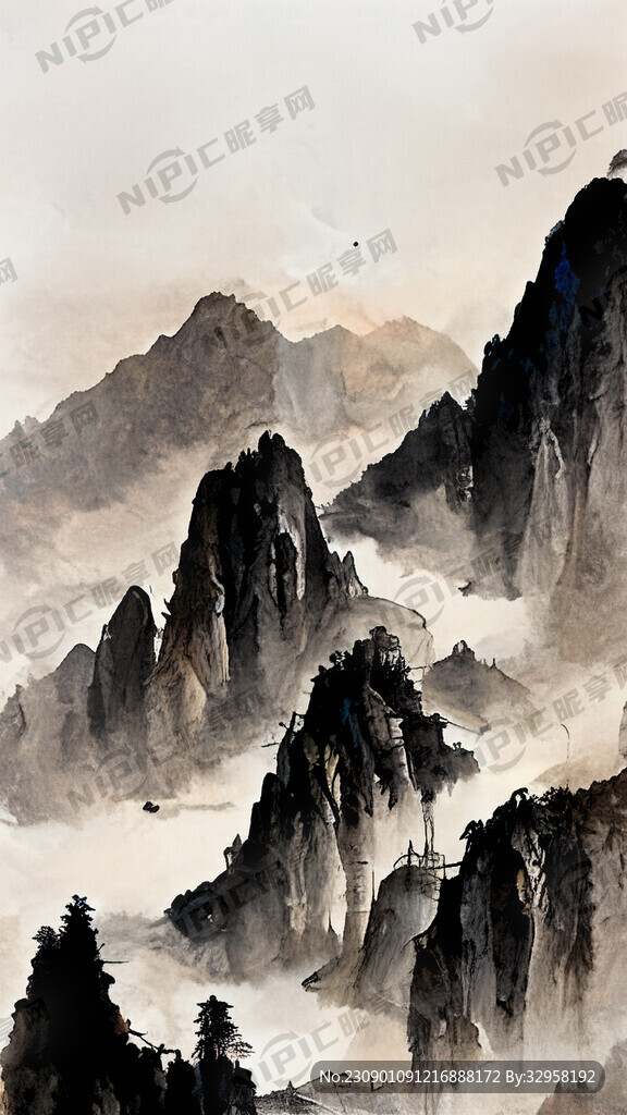 山谷 中国风 中国画 山水